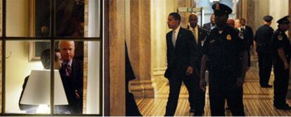 El candidato republicano, John McCain (izquierda), y el senador demócrata Barack Obama, ayer a su entrada en el Capitolio.