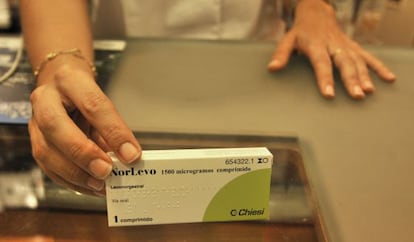 La p&iacute;ldora poscoital Norlevo en una farmacia de Madrid. 