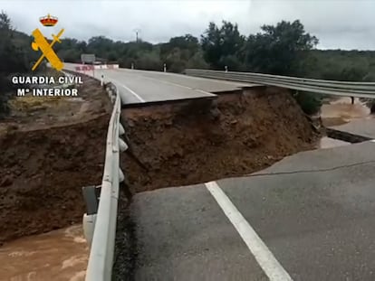 Los cortes de carretera provocados por las fuertes lluvias en Extremadura, diciembre de 2022