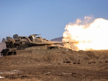 An Israeli tank in the occupied part of the Golan Heights, which is located on the border between Israel, Lebanon, Jordan and Syria.