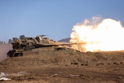 An Israeli tank in the occupied part of the Golan Heights, which is located on the border between Israel, Lebanon, Jordan and Syria.