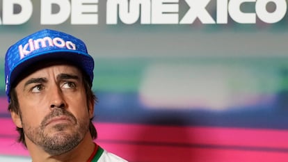 El español Fernando Alonso, de Alpine, durante la rueda de prensa previa al GP de México.