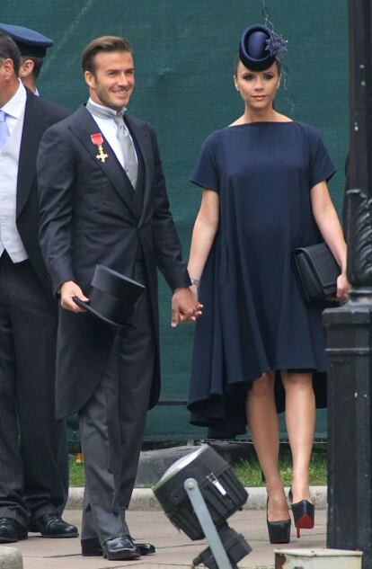 El matrimonio Beckham, en la boda del príncipe Guillermo y Catalina Middleton en Londres, el 29 de abril de 2011.