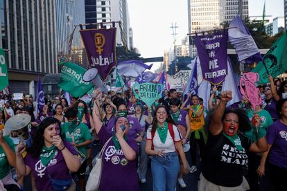 Manifestación en São Paulo (Brasil) contra el proyecto de ley que equipara aborto con homicidio, el pasado 22 de junio.