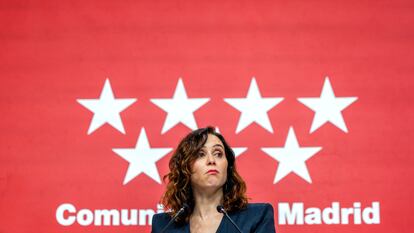 La presidenta de la Comunidad de Madrid, Isabel Díaz Ayuso, durante su comparecencia el 26 de diciembre de 2024.