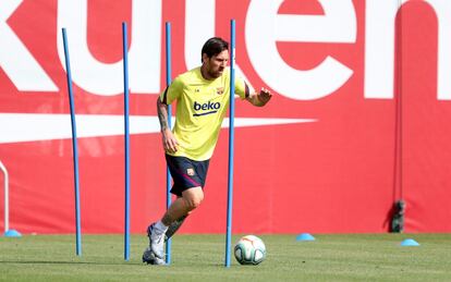 Messi, en el entrenamiento de este viernes.