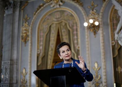 Christiana Figueres, ayer, durante la presentaci&oacute;n de su candidatura en San Jos&eacute;, Costa Rica.