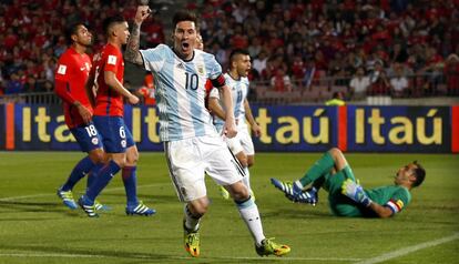 Messi celebra un gol contra Chile.