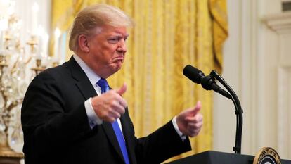 El presidente de Estados Unidos, Donald Trump, durante un discurso en la Casa Blanca.