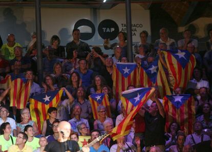 Acto unitario del independentismo en favor de la celebración de un referéndum el 1 de octubre, esta noche en el Tarraco Arena de Tarragona. 