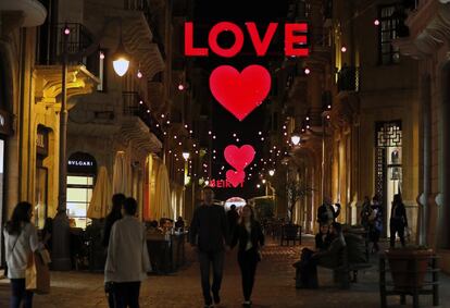 Las calles de Beirut (Líbano) decoradas para el Día de San Valentín, el 9 de febrero de 2018.