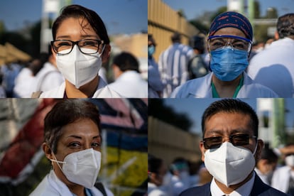 Personal sanitario posa para una fotografía antes de ser vacunados contra la covid-19.