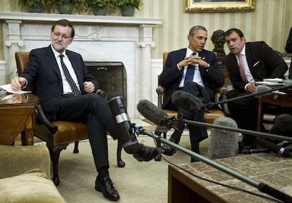 El presidente del Gobierno español, Mariano Rajoy, y el presidente de Estados Unidos, Barack Obama, en la Casa Blanca, en Washington.