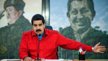 Venezuelan President Nicolas Maduro delivering a speech at Miraflores palace.