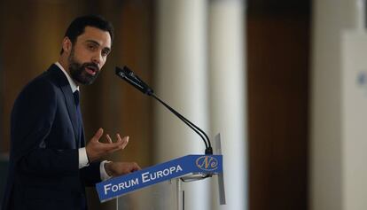 El president del Parlament de Catalunya, Roger Torrent, al Fórum Europa, a Madrid, aquest dijous.