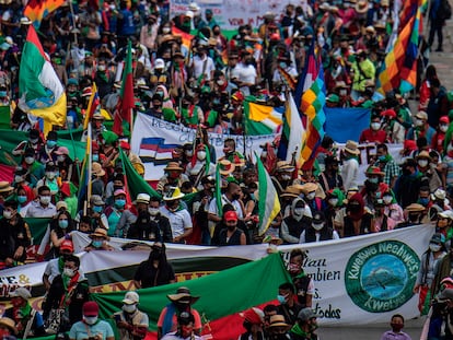 Una marcha de comunidades indígenas en Bogotá, el pasado 19 de octubre.