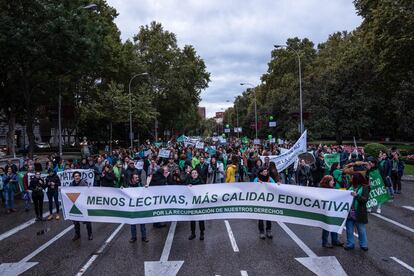 Cientos de personas durante una manifestación por la educación pública, desde Neptuno hasta Sol, a 29 de octubre de 2024, en Madrid (España).