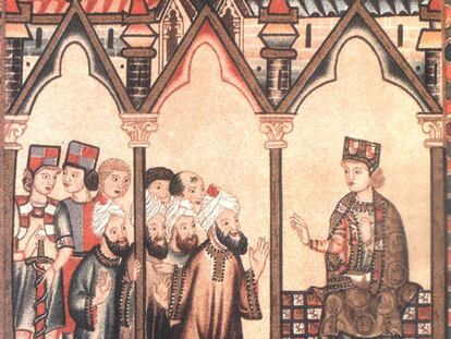 Alfonso X el Sabio dialoga con médicos árabes en una imagen sacada del libro 'La Medicina en Al Andalus'.