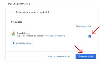 Selecciona Google Fotos para hacer backup.