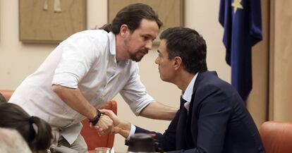 Pablo Iglesias con Pedro S&aacute;nchez