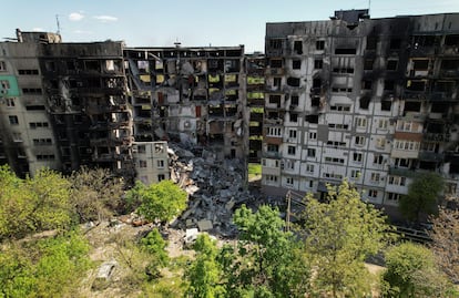 Destroyed residential buildings in Mariupol on May 11, 2022.