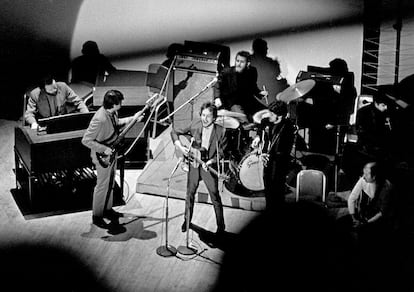 Bob Dylan and The Band at Carnegie Hall in New York in 1968.