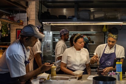 Janaína Torres Rueda in the restaurant kitchen,