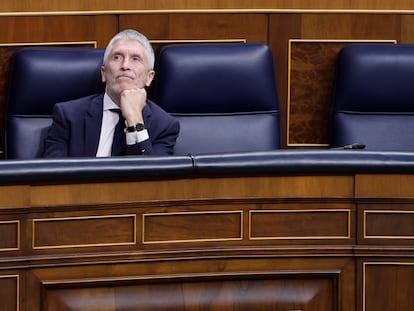 El ministro de Interior, Fernando Grande-Marlaska, durante la sesión de control al Gobierno de este miércoles en el Congreso de los Diputados.