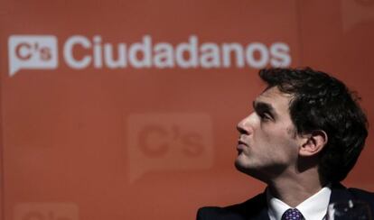 El presidente de Ciudadanos, Albert Rivera, durante la presentación del programa económico del partido en Madrid el pasado 17 de febrero.