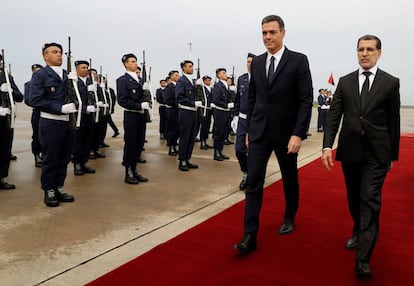 Pedro Sánchez arriving in Rabat on a state visit.