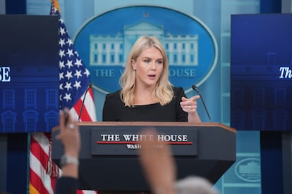 White House Press Secretary Karoline Leavitt at a news conference on Thursday.