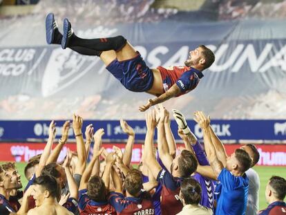 Celebración de los jugadores del CA Osasuna durante el último encuentro de la pasada temporada.