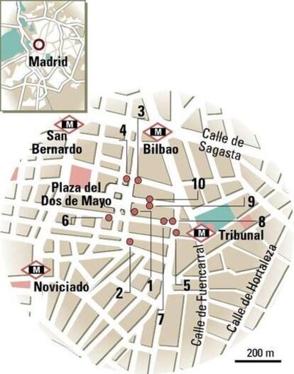 Plano del barrio de Malasaña, en Madrid