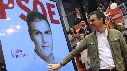 Pedro Sánchez durante un acto de inicio de campaña para las elecciones generales.