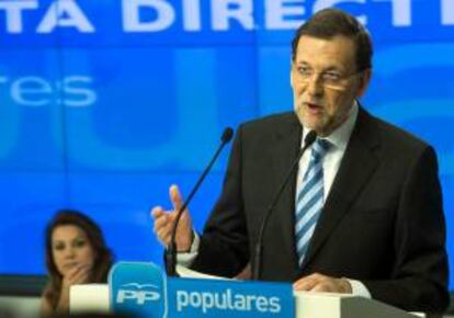 Fotografía facilitada por el PP del presidente del Gobierno, Mariano Rajoy, durante su intervención en la reunión de la Junta Directiva Nacional de los populares, el pasado 3 de abril. EFE/Archivo
