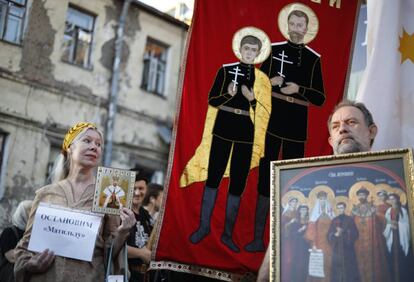 Cristianos ortodoxos en una protesta en Mosc&uacute; contra la pel&iacute;cula &#039;Matilda&#039; en agosto pasado.