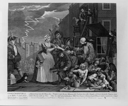 'Arrestado por deuda', de la serie 'El progreso del libertino', de William Hogarth.