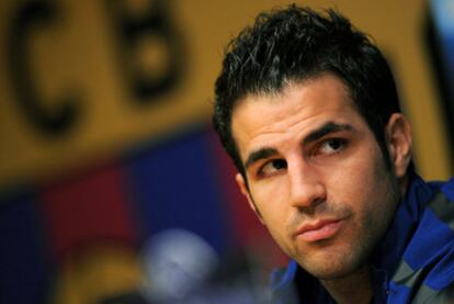 Cesc Fàbregas, en la sala de prensa del Camp Nou.