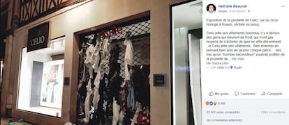 Imagen de la cuenta de una usuaria de Facebook en Francia en la que ped&iacute;a difusi&oacute;n para sus fotos con ropa tirada a las puertas de Celio