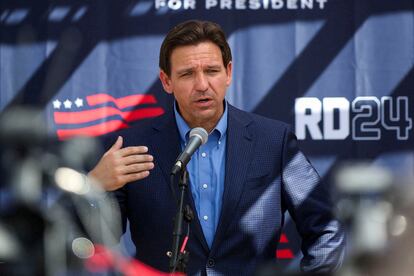 Florida Governor and Republican U.S. presidential candidate Ron DeSantis attends a barbecue hosted by former diplomat Scott Brown, as part of his "No B.S. Backyard BBQ" series, in Rye, New Hampshire, U.S. July 30, 2023.