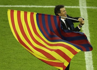 Luis Enrique, en Berlín, tras conquistar su primera Champions.