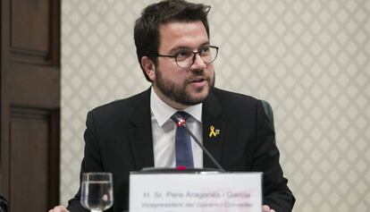 Pere Aragonès, vicepresidente del Govern y consejero de Economía, en la comisión del Parlament.