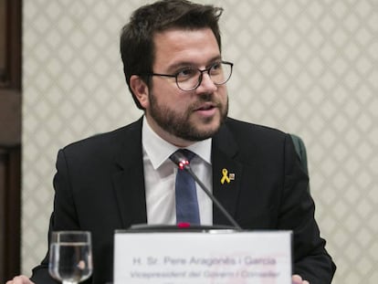 Pere Aragonès, vicepresidente del Govern y consejero de Economía, en la comisión del Parlament.