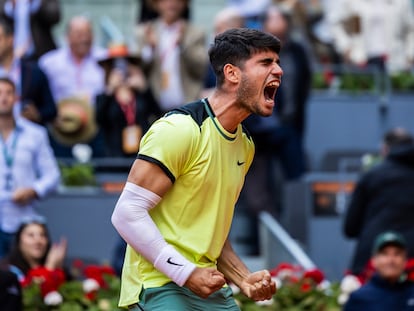 Alcaraz, en el partido contra Struff en el Open de Madrid.