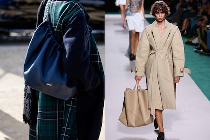 Del 'street style' con un Loewe a la pasarela p-v de Victoria Beckham, el maxibolso se impone.