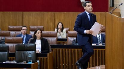 Sevilla/22-04-2020: El presidente de la Junta de Andalucía, Juan Manuel Moreno Bonilla durante su comparecencia en el Parlamento para abordar la situación del coronavirus en la comunidad.
FOTO: PACO PUENTES/EL PAIS