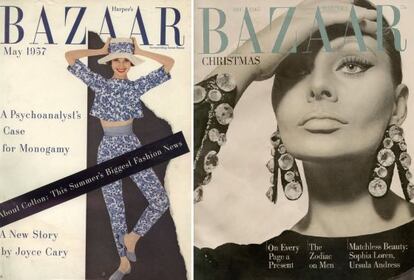 Audrey Hepburn y, a la derecha, Sophia Loren, en la portada de la revista 'Harper’s Bazaar' en 1957 y 1965, respectivamente.