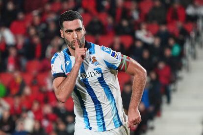 Mikel Merino celebra su gol frente al Mallorca.