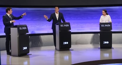 Rivera, Sanchez e Iglesias, en un momento del debate.