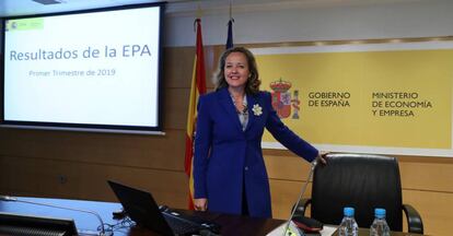 La ministra de Economía, Nadia Calviño, este jueves en Madrid. 